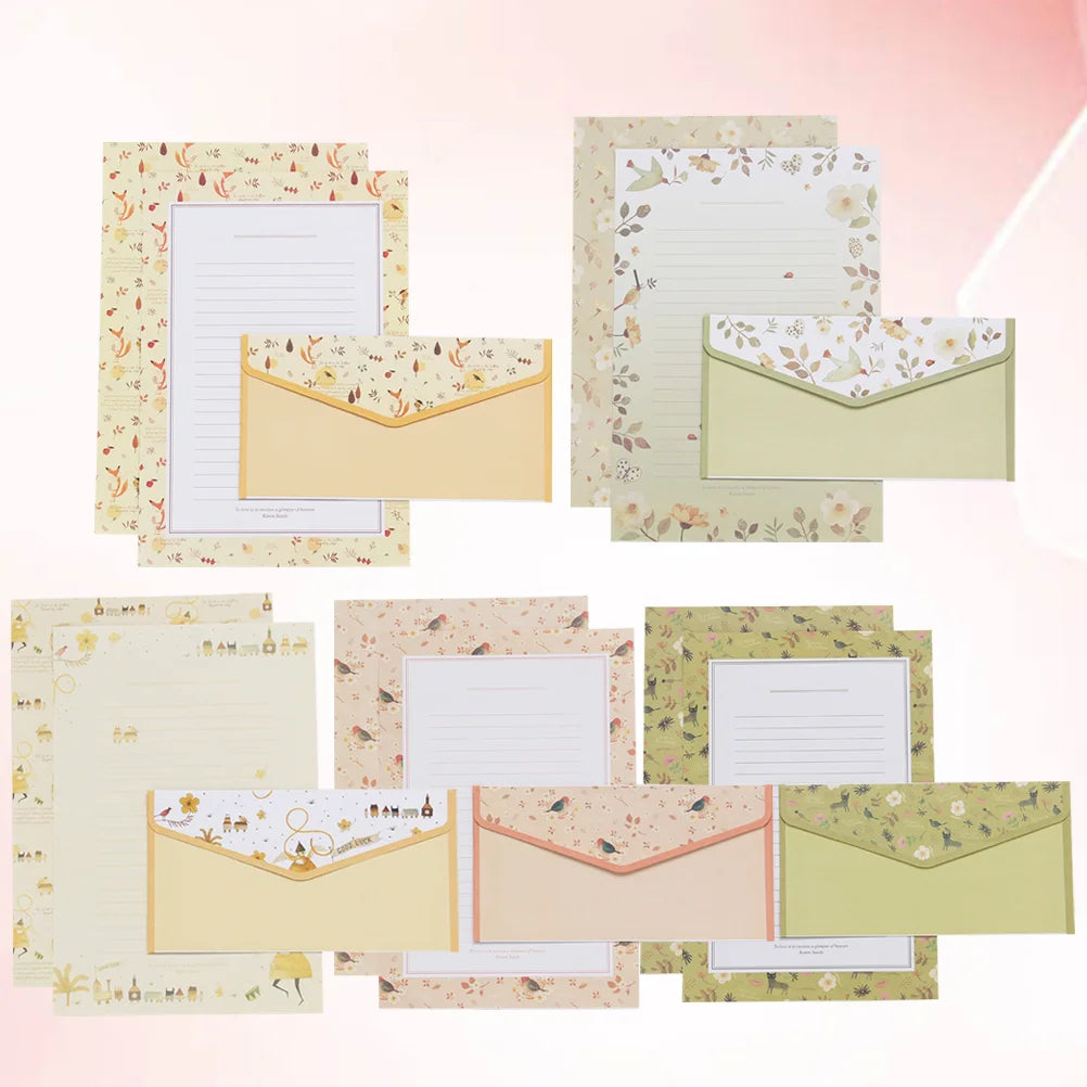 5Pcs Premium Floral Letter Paper Envelopes Set Elegant Stationery Writing Paper For Invitations Calligraphy Printing Products