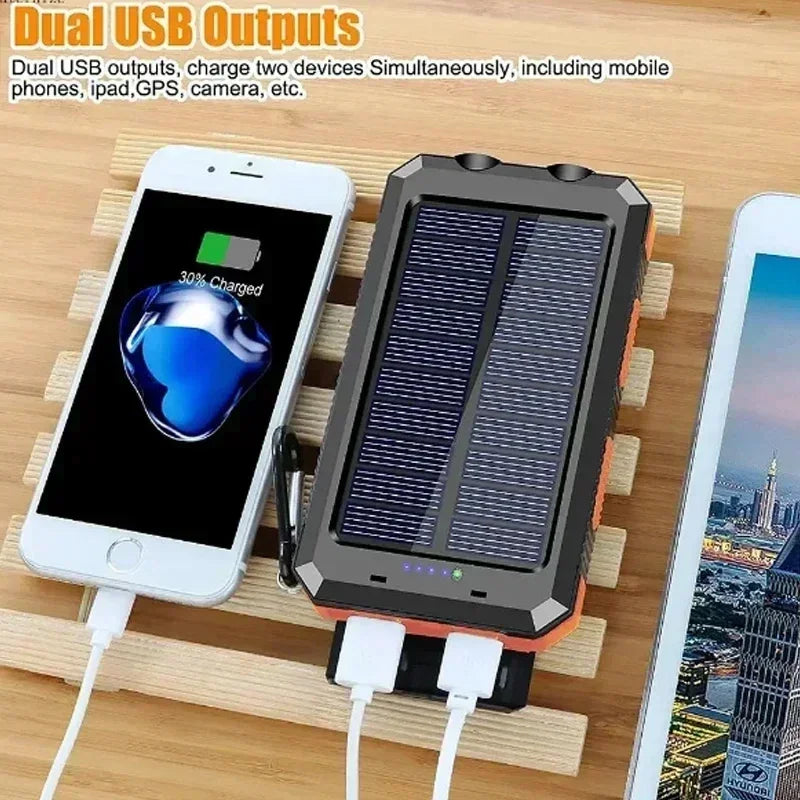 200000mAh Large Capacity Solar Power Bank Portable Outdoor Charger PowerBank External Waterproof Battery Charging with LED Light