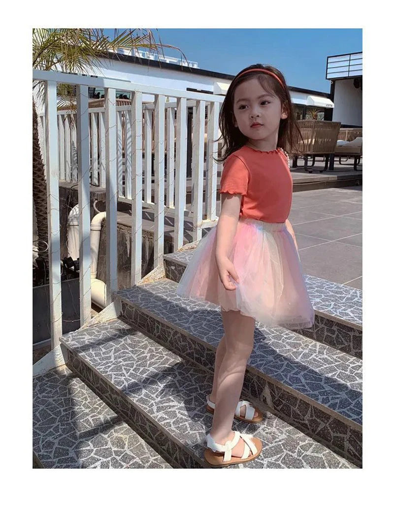 Baby Girls T-shirts for Kids Summer Sleeveless Knitted Tops Vest Outfits Girls Cute Halter Tops Tees Children Clothing 1-12 Year