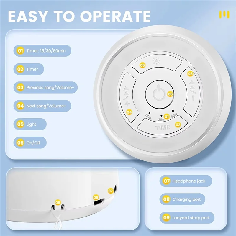 FAST-Baby White Noise Machine USB Rechargeable Timed Shutdown Sleep Machine Baby Sleep Sound Player Timer Noise Player