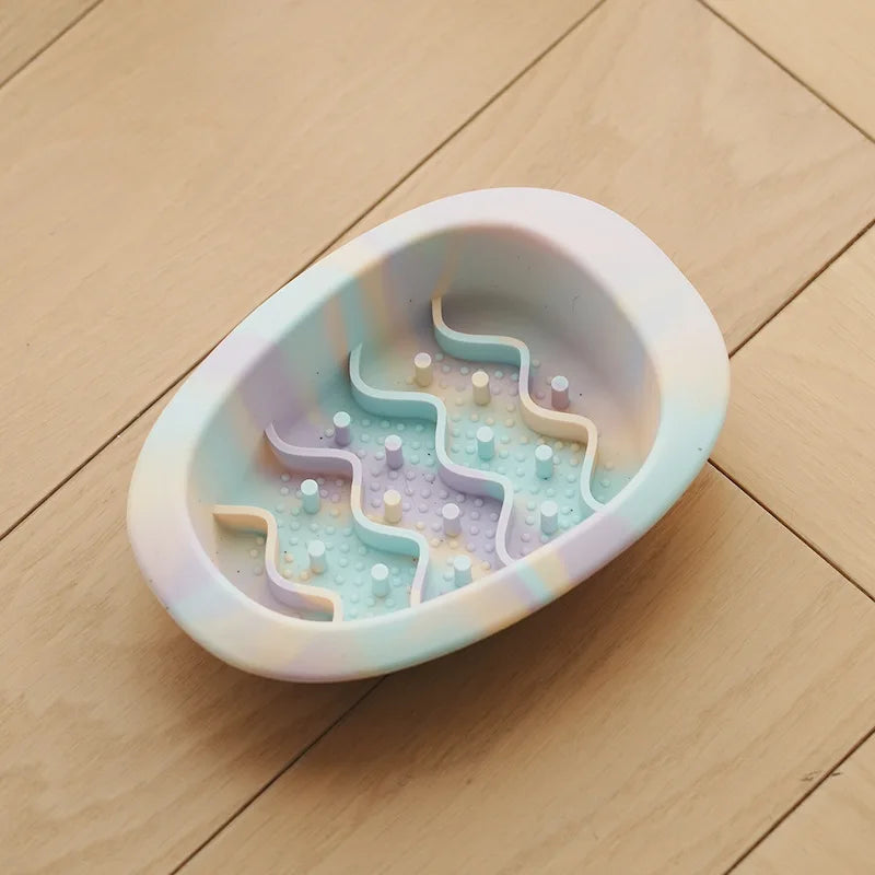 Slow Feeder Bowl for Dogs & Cats - Non-slip Silicone Pet Food Dish with Egg Design for Small Dogs & Kittens