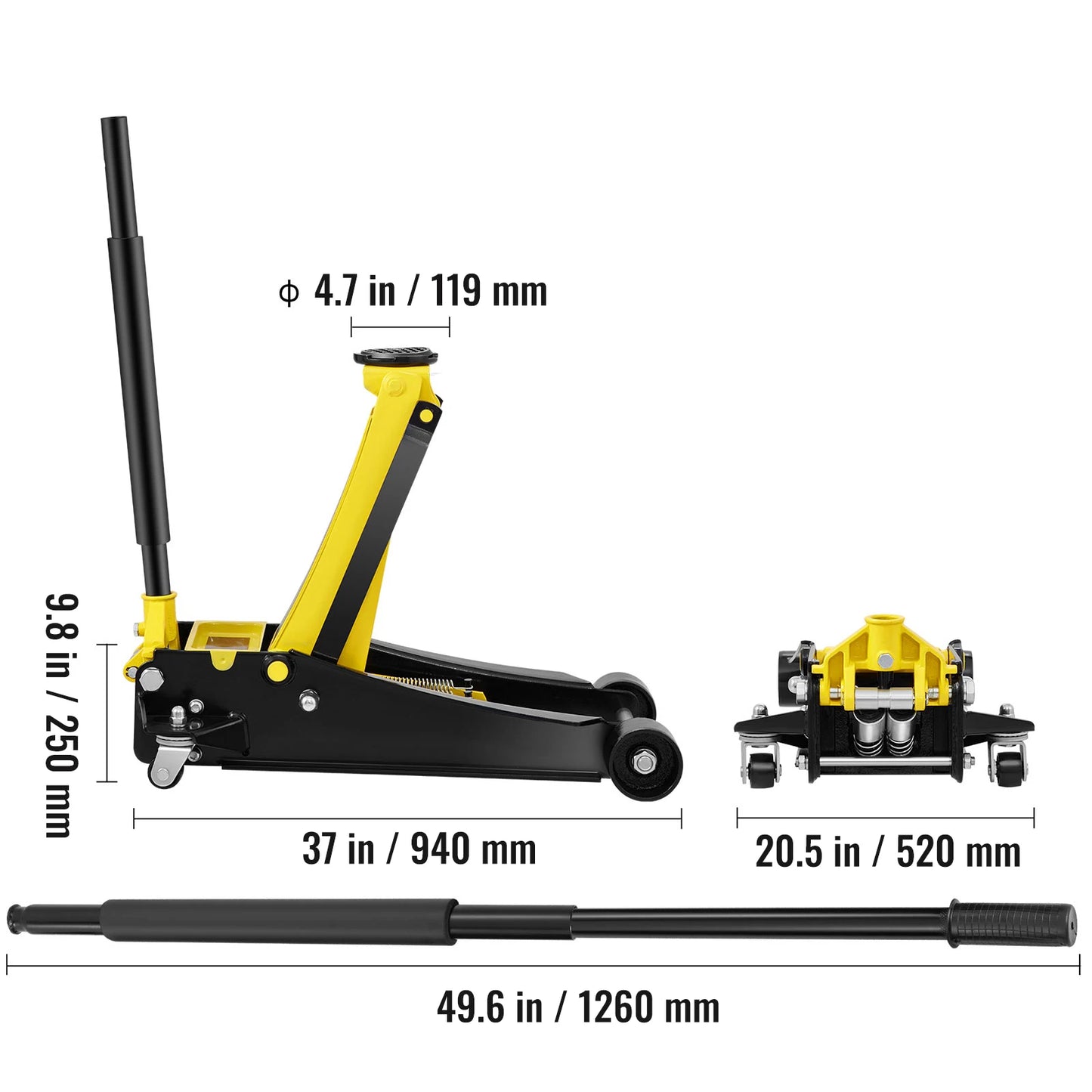 SucceBuy Floor Jack Low Profile Floor Jack Heavy-duty Steel Racing Floor Jack Quick Lift Pump Floor Lifting Range 3.64"-19.49"