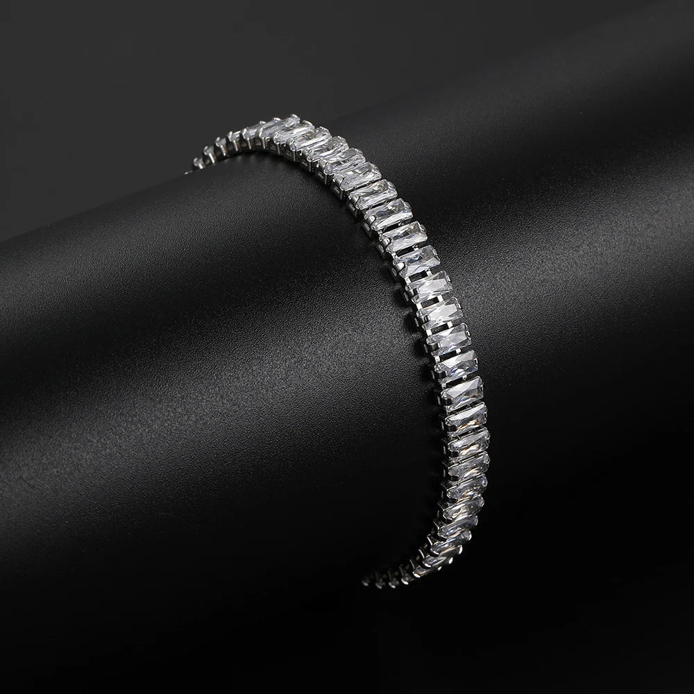 Sparkling Cubic Zircon Tennis Bracelets for Women Luxury Dainty Stackable Silver Color Chain Crystal CZ Banquet Wedding Jewelry