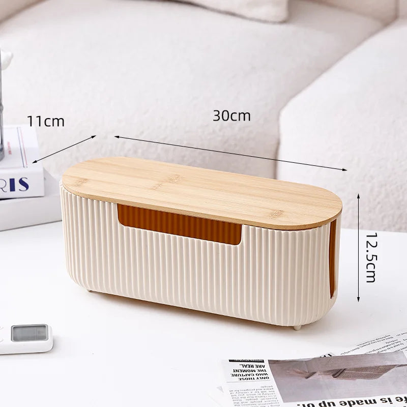 Creative Simple Wire Box Bamboo Wood Cover Cable Management Box Plug Board Storage Box Power Cord Charger Storage