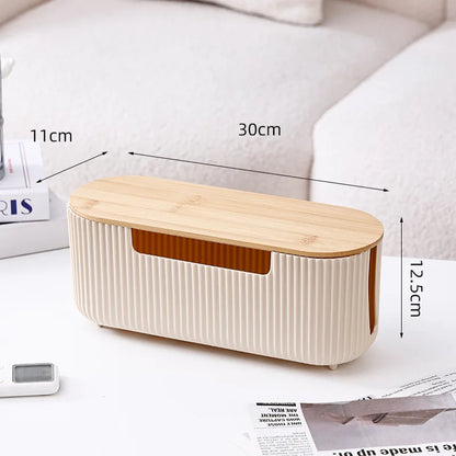 Creative Simple Wire Box Bamboo Wood Cover Cable Management Box Plug Board Storage Box Power Cord Charger Storage