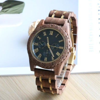 Men's Wooden Wrist Watches for Men Chronograph Fashion Wristwatches Business Blue Wood Mens Watches Clock reloj madera hombre