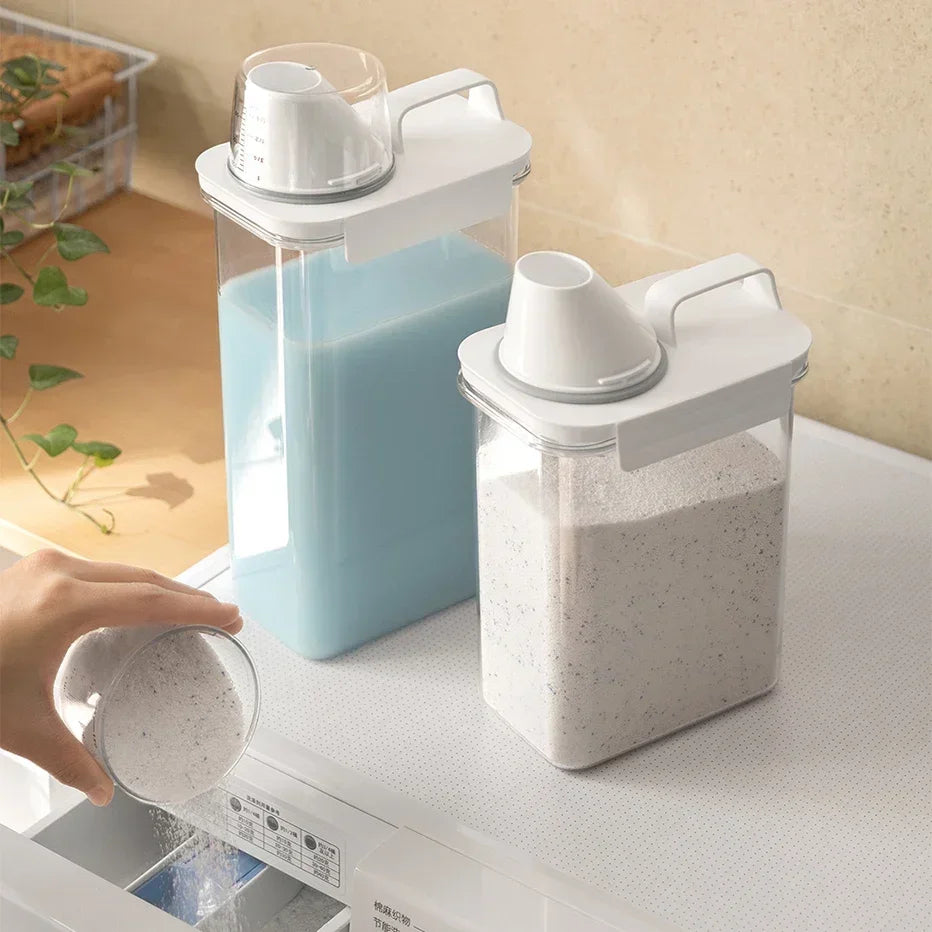 Detergent Dispenser Refillable Laundry Detergent Dispenser Empty Powder Tank Softener Bleach Storage Container with Scale