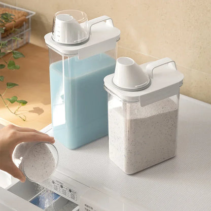 Detergent Dispenser Refillable Laundry Detergent Dispenser Empty Powder Tank Softener Bleach Storage Container with Scale