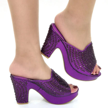Purple Color Wedding Shoes Woman Open Toe Ladies Sandals Shoes Party Wedding Shoes Decorated with Rhinestone New Arrival Shoes