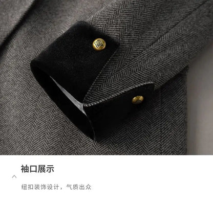 Women's Office Woolen Suit Jacket for women 2025 New Autumn Winter Chic gray Herringbone pattern Suit Female Thick Casual Coat