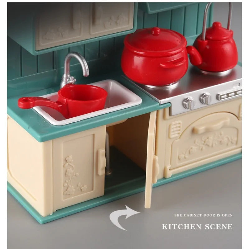 Dollhouse Furniture Set Doll house Bathroom/Kitchen/Fridge/Washing Machine Laundry Kids Doll House Miniature Pretend Play Toys