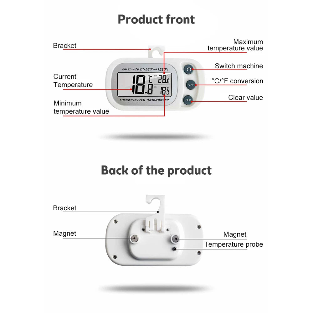 Fridge Thermometer With Hook Anti-Humidity Refrigerator Freezer Electric Digital Thermometer Temperature Monitor LCD Display
