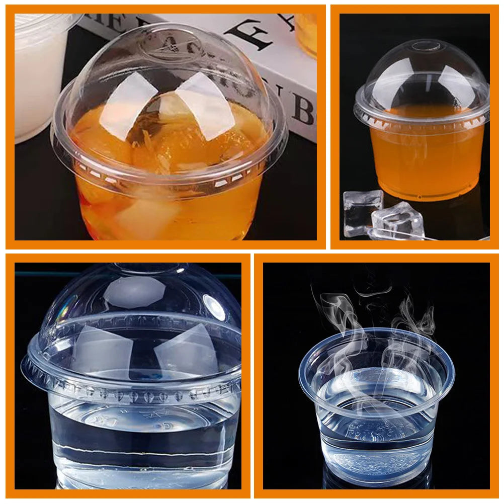 50pcs 250ml Disposable Salad Cup Dessert Cups with Lids Disposable Pudding Plastic Cups for Soup Sundaes Ice Cream