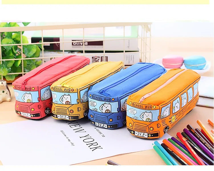1PCS Creative Large Capacity Student Bus Cartoon Car Pencil Bag Office Culture and Educational Supplies