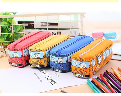 1PCS Creative Large Capacity Student Bus Cartoon Car Pencil Bag Office Culture and Educational Supplies