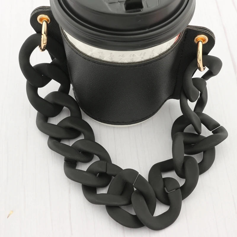 Reusable Leather Cup Coffee Sleeve with Chain Hot Coffee Iced Coffee Sleeve Leather Drink Carrier For Coffee Drinks Coffee Purse