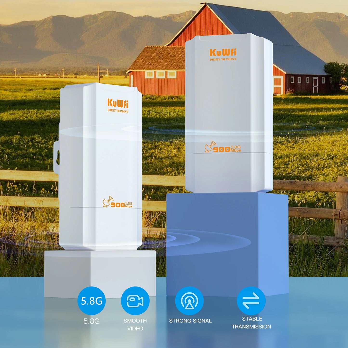 KuWFi 900Mbps Outdoor Wifi Repeater 5.8G Wireless Bridge Wifi CPE Bridge Long Range Extender AP Access Point 2KM Wifi Coverage