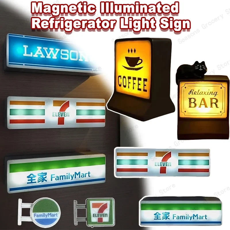 Coffee Shop Fridge Stickers Magnetic Creative Convenience Store Light Signs Home Decorative Ornaments  Luminous Light Boxes