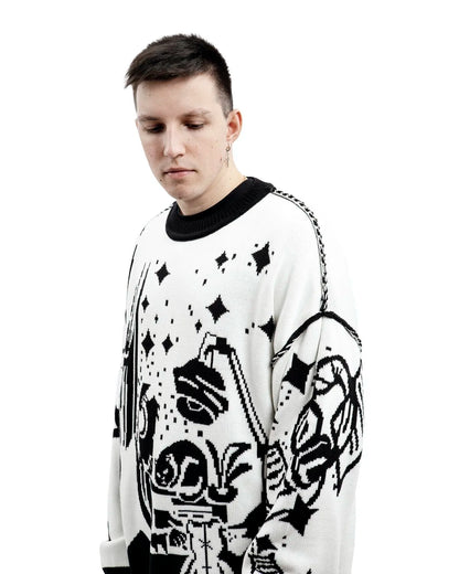 Oversized Sweaters Men Women Harajuku Anime Girl Graffiti Vintage Knitted Sweater lo-fi Winter Unisex Cotton Pullover Streetwear