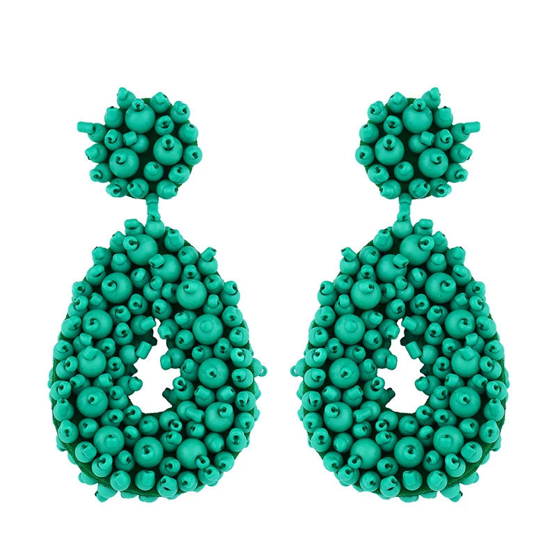 Bohemian Black Beaded Earrings Handmade Beads Drop Dangle Earrings For Women Statement Earrings Big Jewelry Brincos Accessories