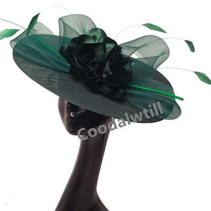 Elegant Women Church Derby Big Fascinator Hat Formal Dress Church Headpiece Bride Femme Marriage Chapeau Cap Flower Millinery