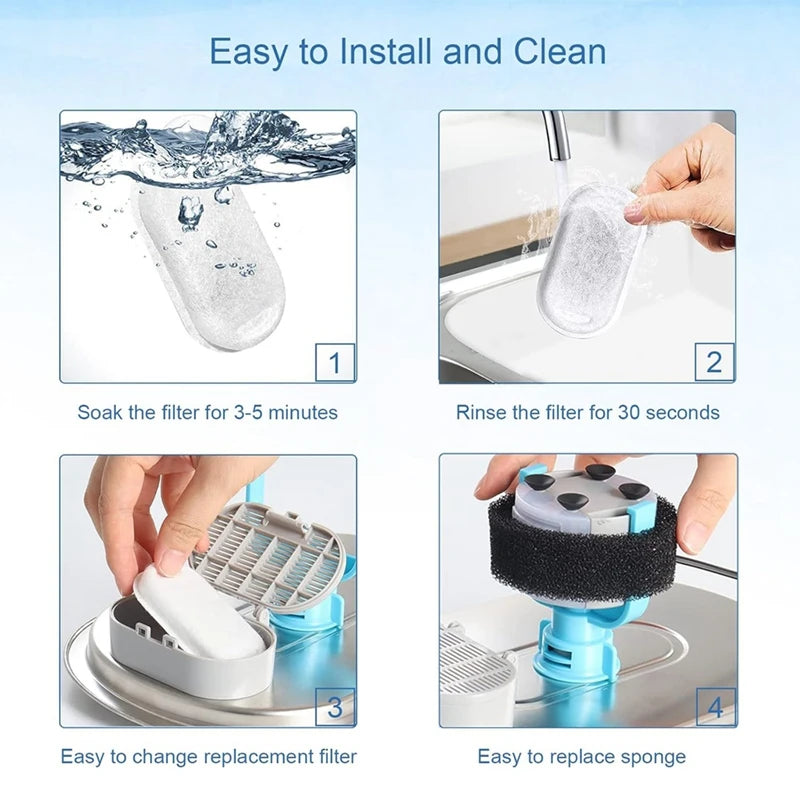 40PCS Cat Water Fountain Filters For 67Oz/2L And 108/3.2L Stainless Steel Pet Fountain Cat Replacement Filters Sponges