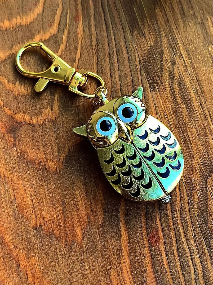 1PC Rainbow Owl Keychain Watch Cartoon Flip Creative Pocket Watch Necklace Watch Women's Watch Student Watch Primary School Stud