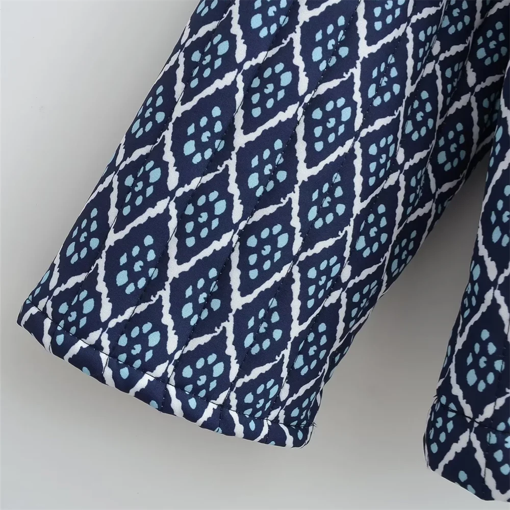 PB&ZA2024 Autumn New Women's Fashion Style Versatile Quilted Cotton Printed Loose Cotton Clothes Cotton Jackets