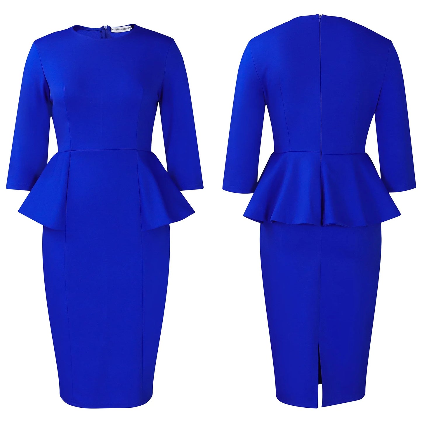 Elegant Office Dresses for Woman O Neck Full Sleeve Sheath Ruffles Package Hips Mid Calf Professional Business Work Dress Midi