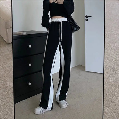 Wide Leg Palazzo Trousers for Women Black White Patchwork Baggy Summer Women's Straight Pants 2024 Korean Style Fashion Loose