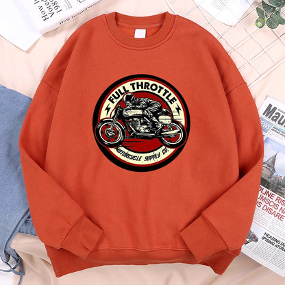 Full Throttle Motorcycle Competition Mens Clothes Casual Loose Hoodies Autumn Sweatshirt Crewneck Fleece Hoodie Fleece Pullover