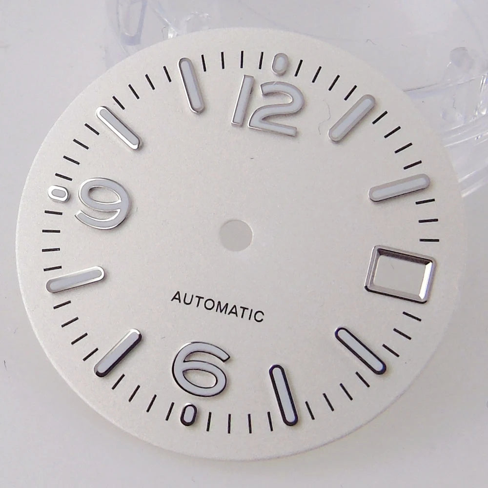 29MM Pilot Watch Dial Face for NH35 NH36 Dive Watch Mod Parts Silver Hand set Date Window Sterile Dial Plate Green Luminous