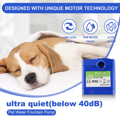 A42F  Cat Water Fountain Pump, Pet Water Fountain Pump Replacement Pump DR-DC160 Motor for Round, Flower Cap Cat Fountain