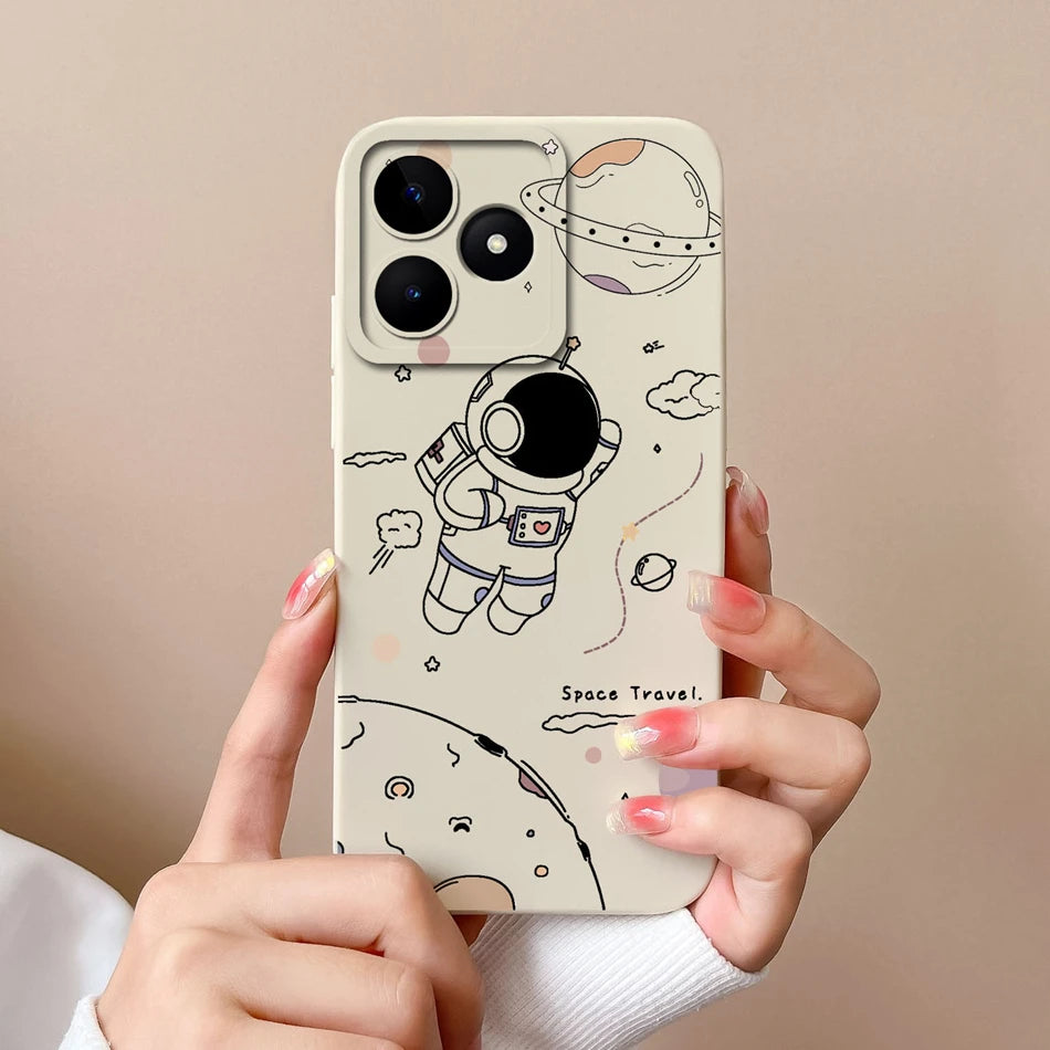 Case For Realme Note 50 Flower Painted Upgrade Lens Protection Soft Back Cover Model RMX3834 Liquid Silicone Phone Protectors