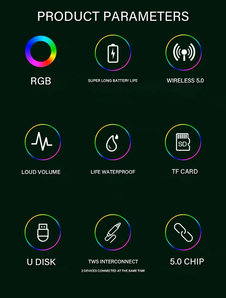 1PC RGB Colorful Lights Wireless Bluetooth Speaker With LED Light Portable Outdoor Stereo Supports TF And U Disk Expansion