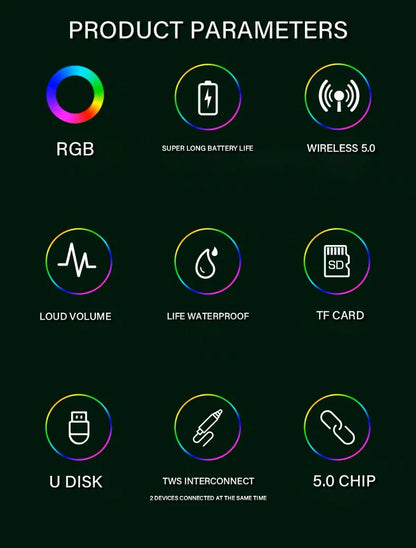 1PC RGB Colorful Lights Wireless Bluetooth Speaker With LED Light Portable Outdoor Stereo Supports TF And U Disk Expansion