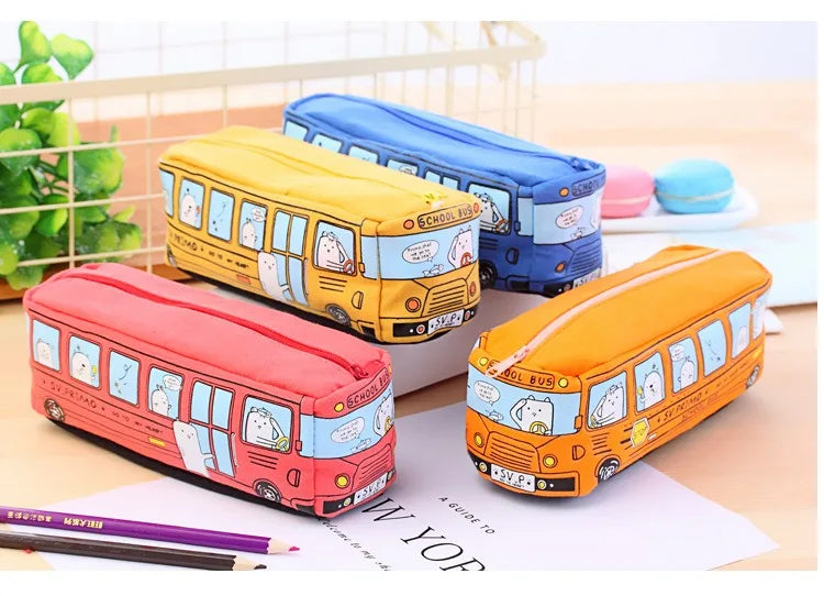 1PCS Creative Large Capacity Student Bus Cartoon Car Pencil Bag Office Culture and Educational Supplies