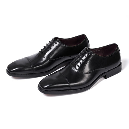 Men's Classic Lace-Up Oxfords Genuine Leather Luxury Office Shoes Solid Cap Toe Wedding Party Formal Dress Footwear for Men