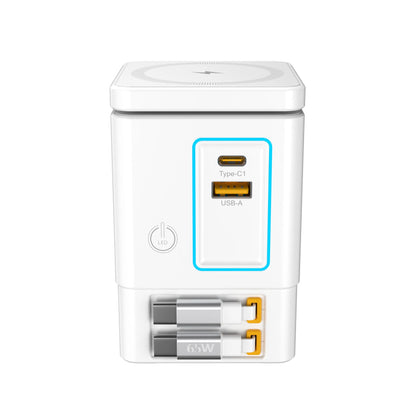 6-in-1 105W Charging Station with Retractable USB-C Cable Power Combo Tower for Multiple Devices Fast Charger for iPhone, Airpod