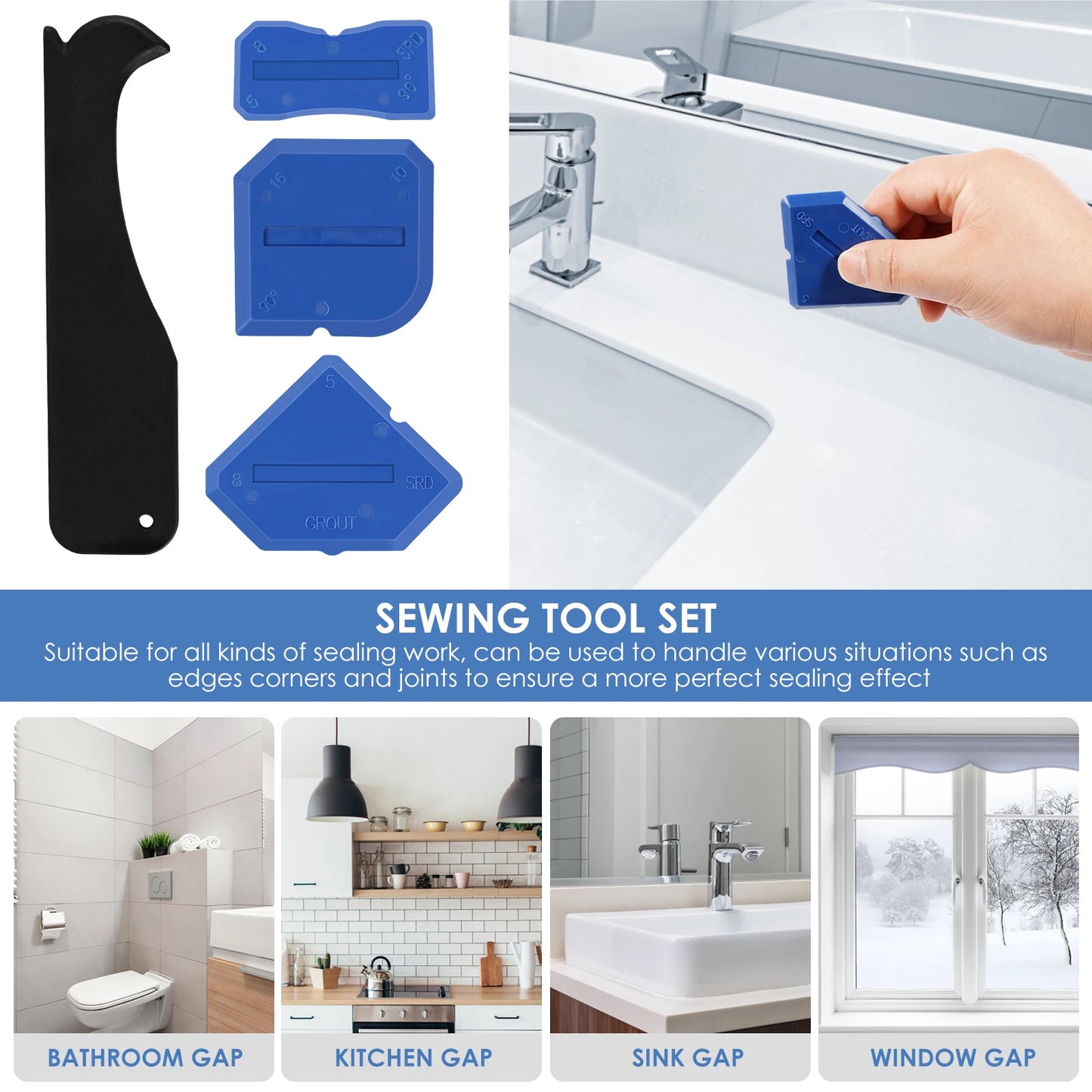 Rubber Caulking Tool Kit Caulk Finishing Tool Multifunctional Grout Sealant Caulking Smoothing Tool for Kitchen Bathroom Window