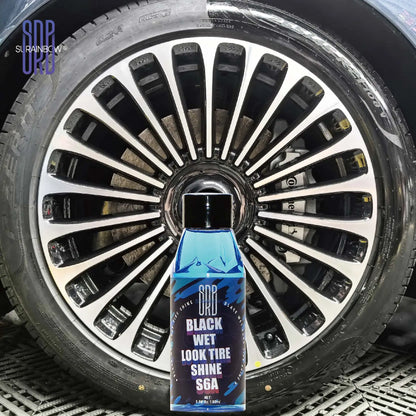 Black Wet Look Tire Shine Dressing -Automotive Clear Coat Tire Dressing Spray for Glossy Wet Tire Look, Vinyl & Plastic, with UV