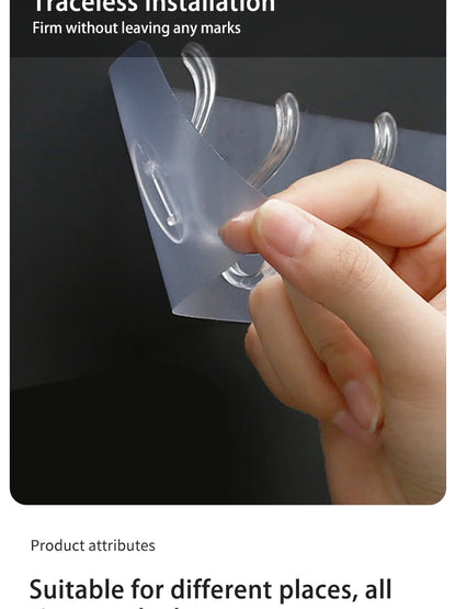 Transparent 6 Row Hooks No Trace Strong Hooks Sticky Rear Row Hooks for Hanging Towels Clothes and Coats Bathroom Accessories