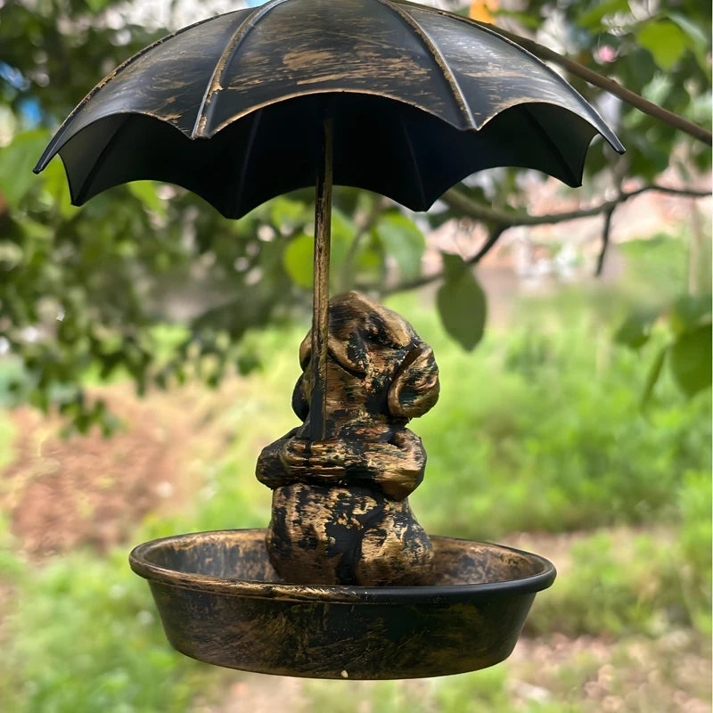 Bird Feeder Water Feeding Tray Umbrella Roof Sturdy Iron Birds Water Station Birdbath for Starlings Bluebirds Yard Gift Trees