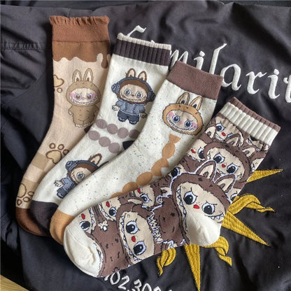 Labubu Mid Length Socks for Children Versatile Couples Trendy College Style Anime and Cartoon Department Labubu Cloth Long Socks
