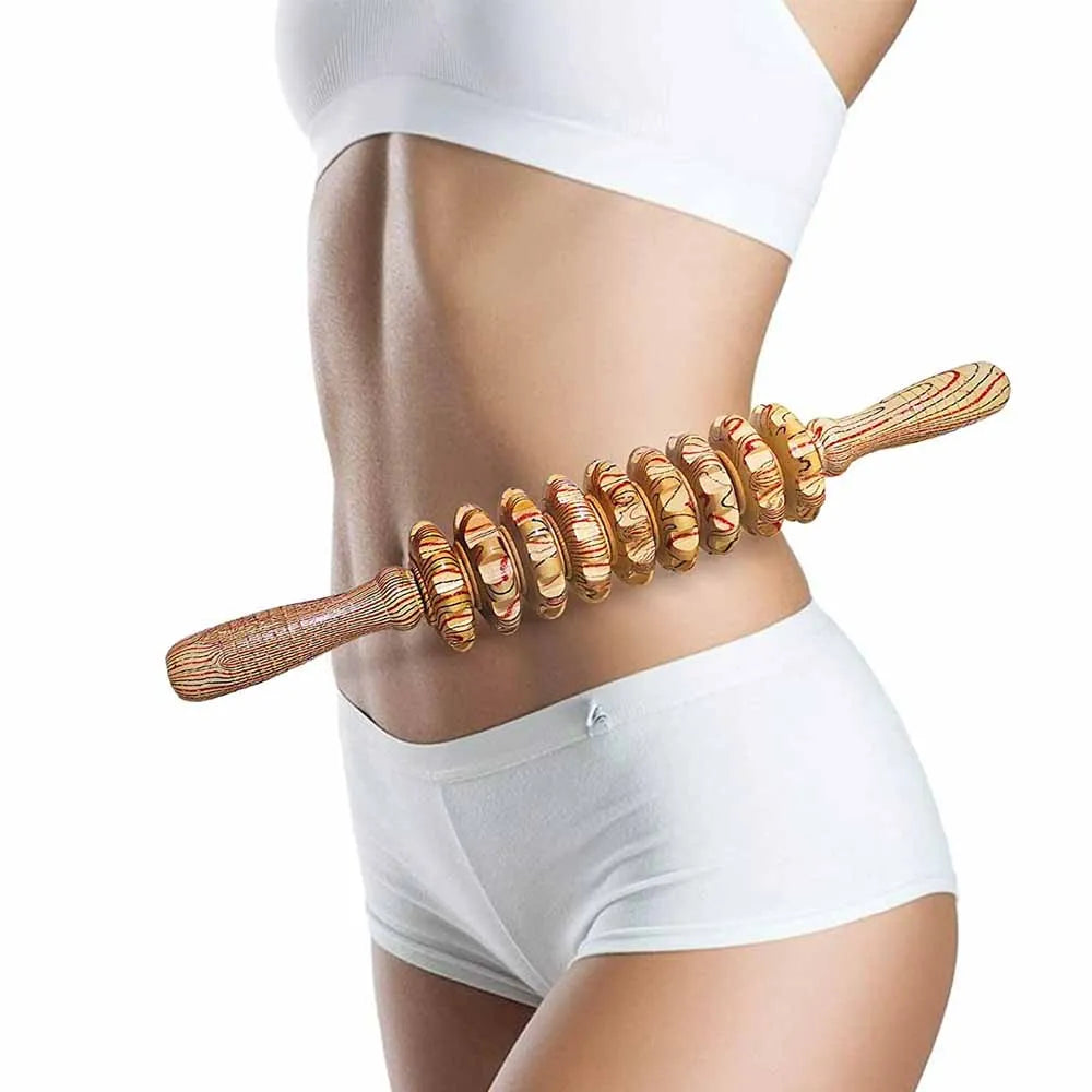9 Rollers Wooden Massager Handheld Roller Stick Trigger Point Manual Massage Tools for Anti-cellulite, Body Muscle Pain Relief