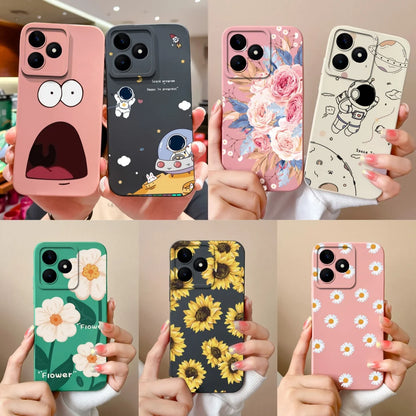 Case For Realme Note 50 Flower Painted Upgrade Lens Protection Soft Back Cover Model RMX3834 Liquid Silicone Phone Protectors