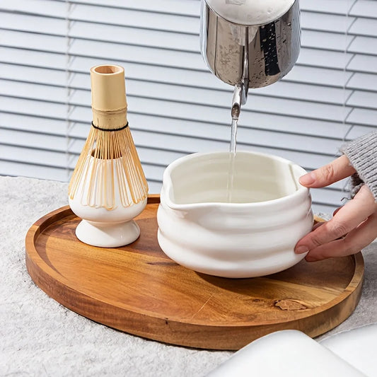 1set Japanese Matcha Set, White Mouth with Matcha Bowl and Matcha Whisk Set Tea Set, Gift for Matcha Lovers