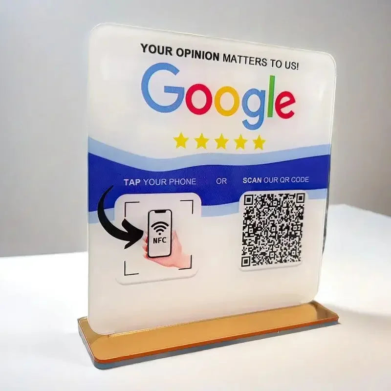 Custom Google Review Sign With Stand Scan QR Code Business Decor Acrylic Google Review NFC QR Code Sign Review Us on Google