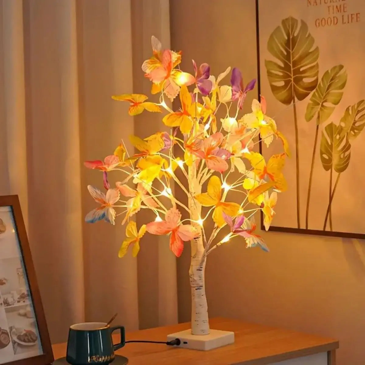 1pc 24LED white birch butterfly tree lamp, Christmas shaped lamp, decorative lamp, desktop decorative lamp