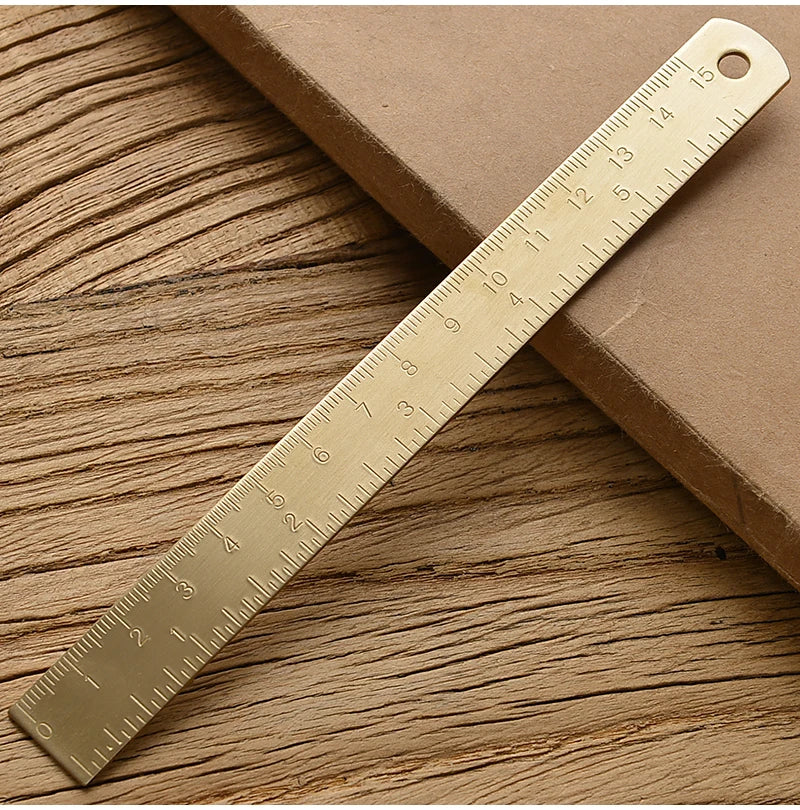 Retro Brass Straight Rulers Centimeter Inches Metal Triangle Ruler Protractor Stationery Measuring Tool School Office Supplies